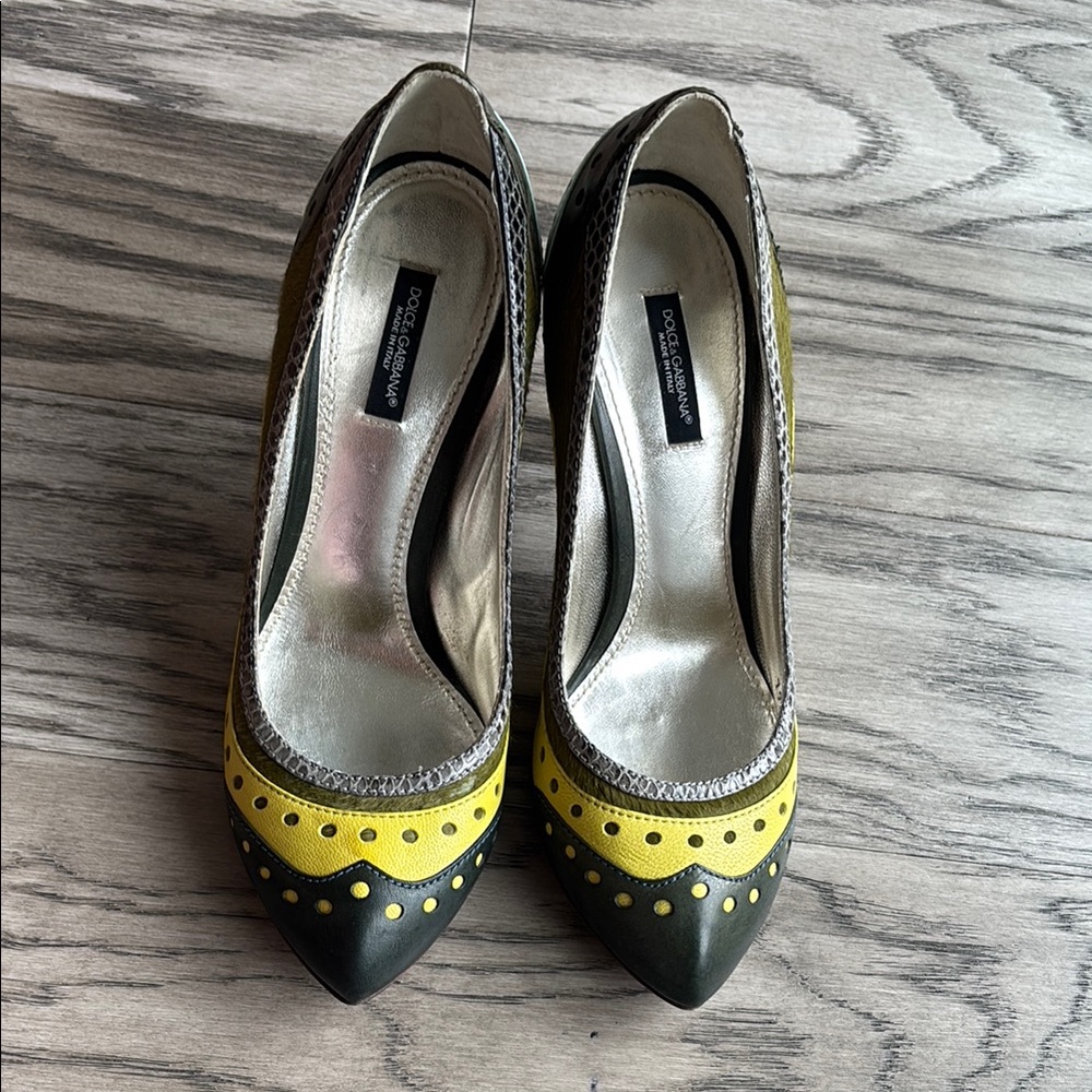 Dolce & Gabbana Yellow and Green Heels with Elegant Design